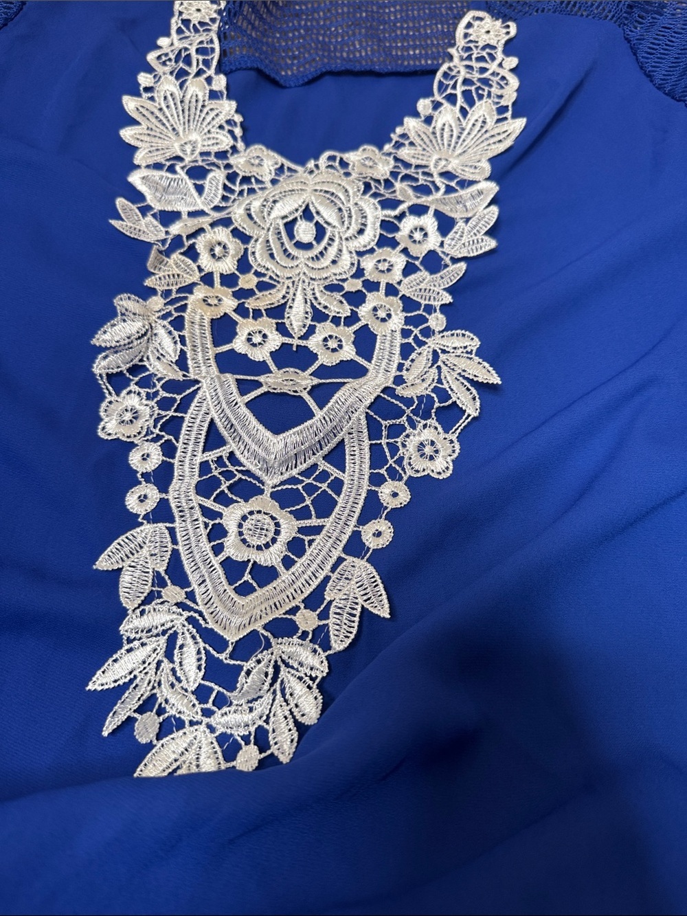 Swimsuit cover-up vibrant royal blue tunic dress ornate embroidered lace SZ XL - Picture 5 of 9